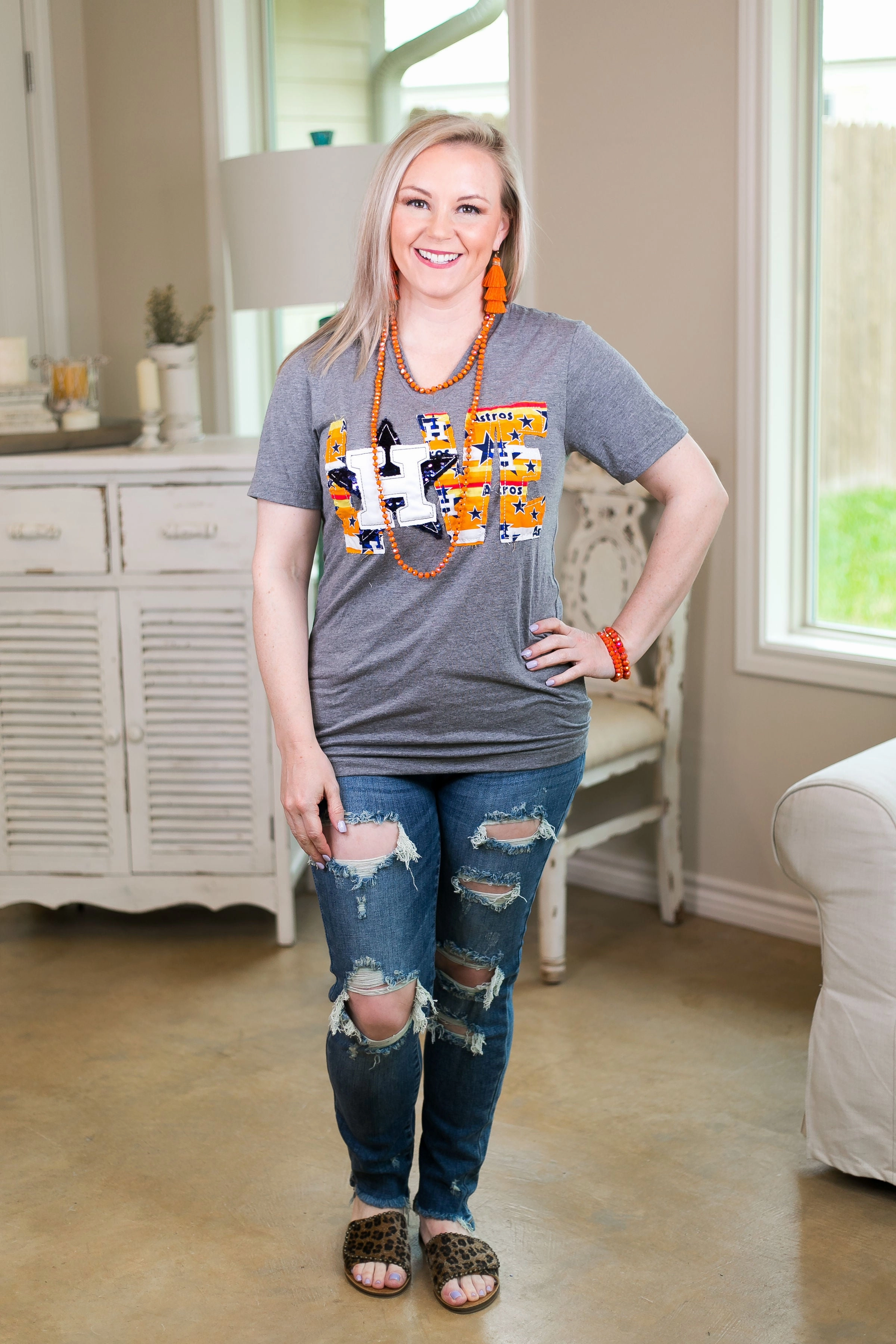 Low Profile Zipper Closure Handmade | Astros Love Short Sleeve Tee Shirt in Heather Grey