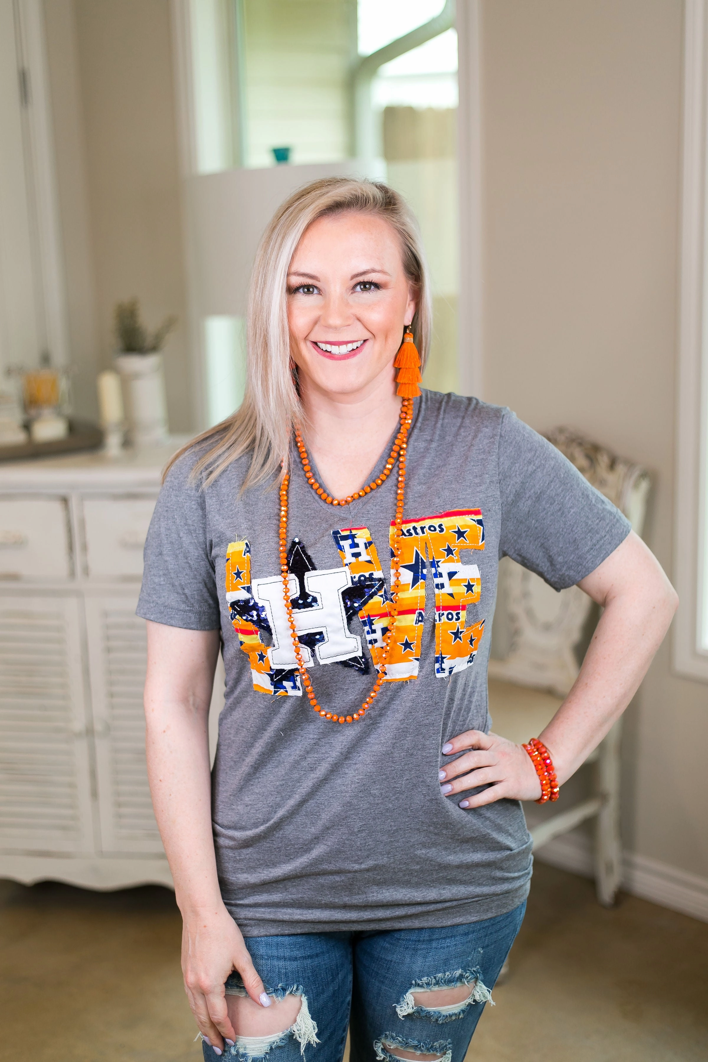 FlexibleSole Comfortable Style Handmade | Astros Love Short Sleeve Tee Shirt in Heather Grey