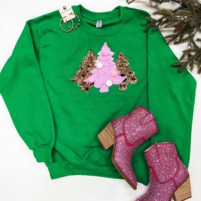 Swim Easy All I Want For Christmas Sequin Christmas Tree Graphic Sweatshirt in Green
