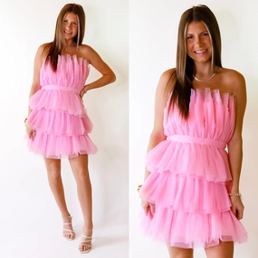 Online Exclusive | Lovestruck Babe Tulle Strapless Dress in Light Pink NonRestrictive Movement