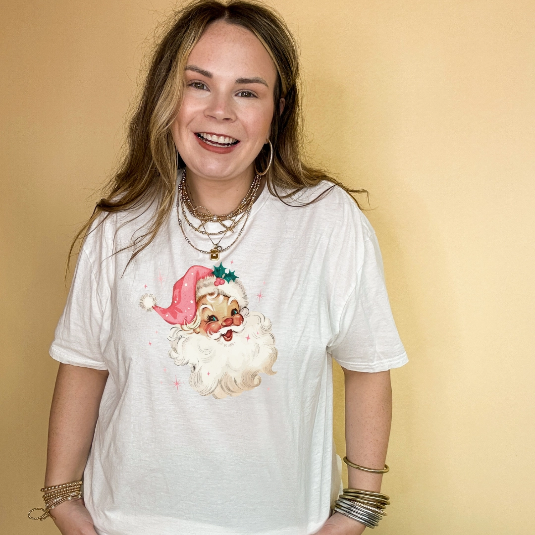 Chill Wear Online Exclusive | Santa Face with Pink Santa Hat Graphic Tee in Multiple Color Options