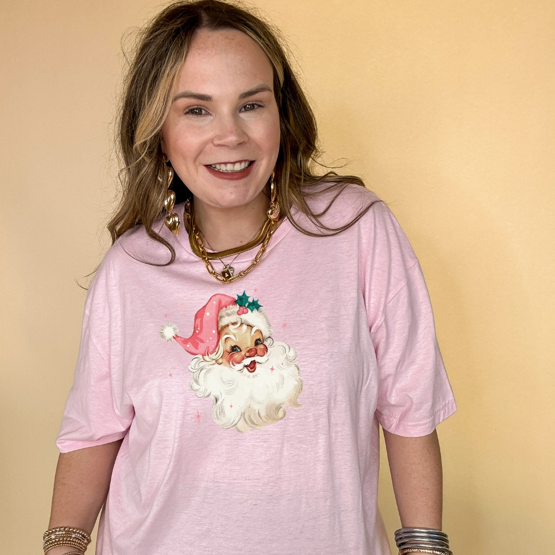 Lightweight Weave Online Exclusive | Santa Face with Pink Santa Hat Graphic Tee in Multiple Color Options