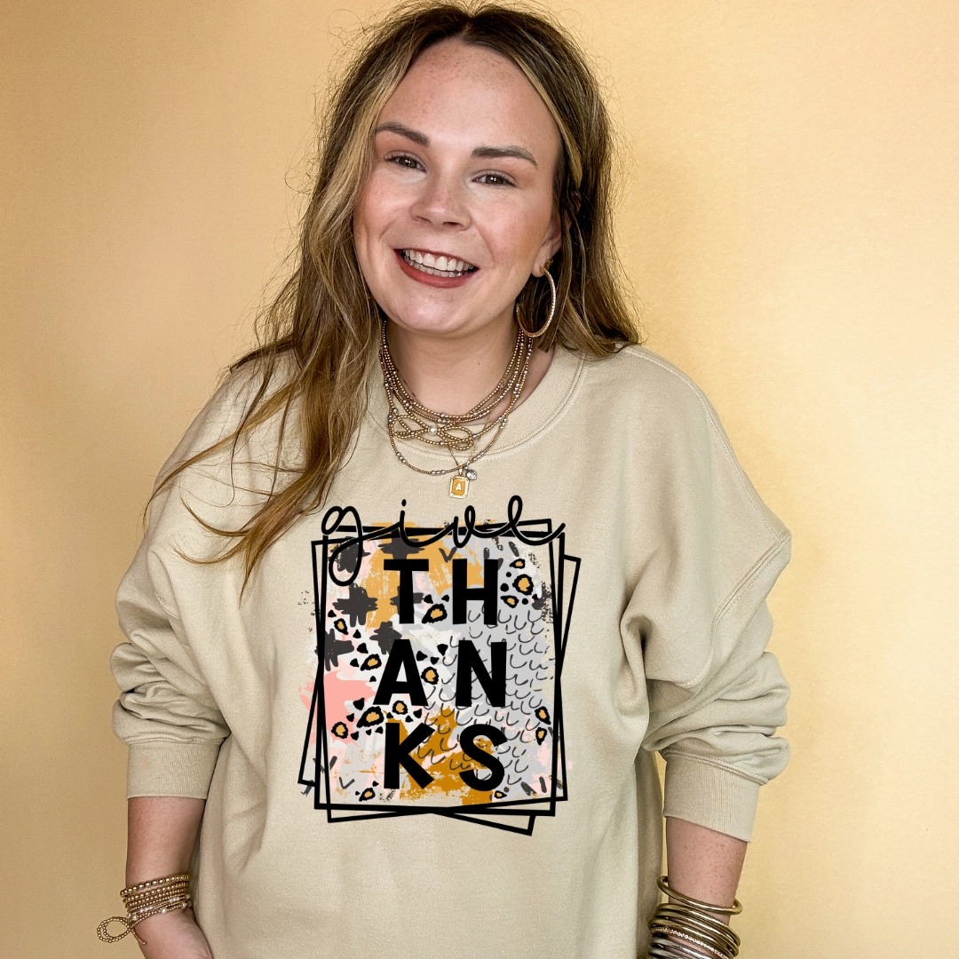 TearResistant Fabric Online Exclusive | Give Thanks Abstract Animal Print Graphic Sweatshirt in Multiple Color Options