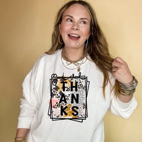 Online Exclusive | Give Thanks Abstract Animal Print Graphic Sweatshirt in Multiple Color Options Stone Wash Process