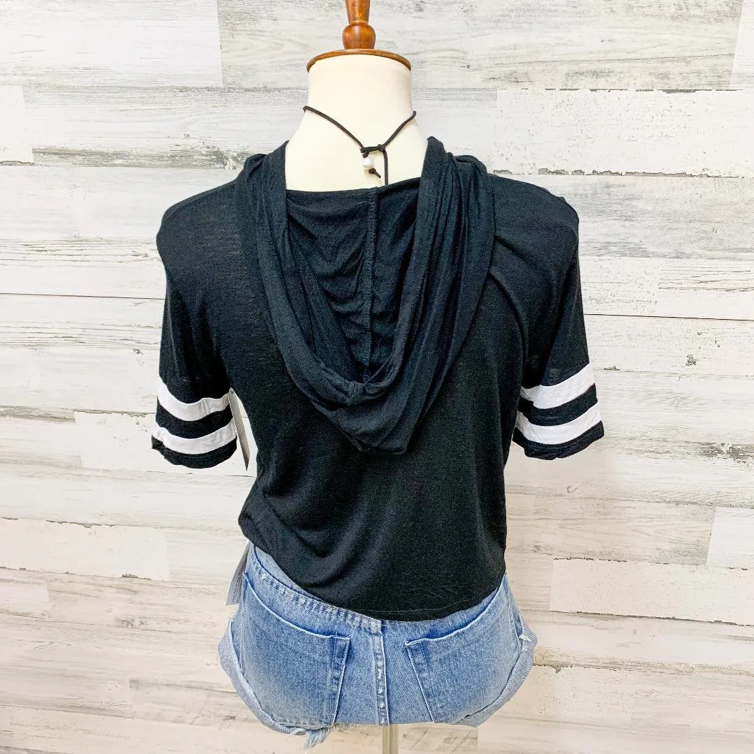 Last Chance Size Small | Give It a Rest Short Sleeve Hoodie Crop top in Black Durable Color Retention
