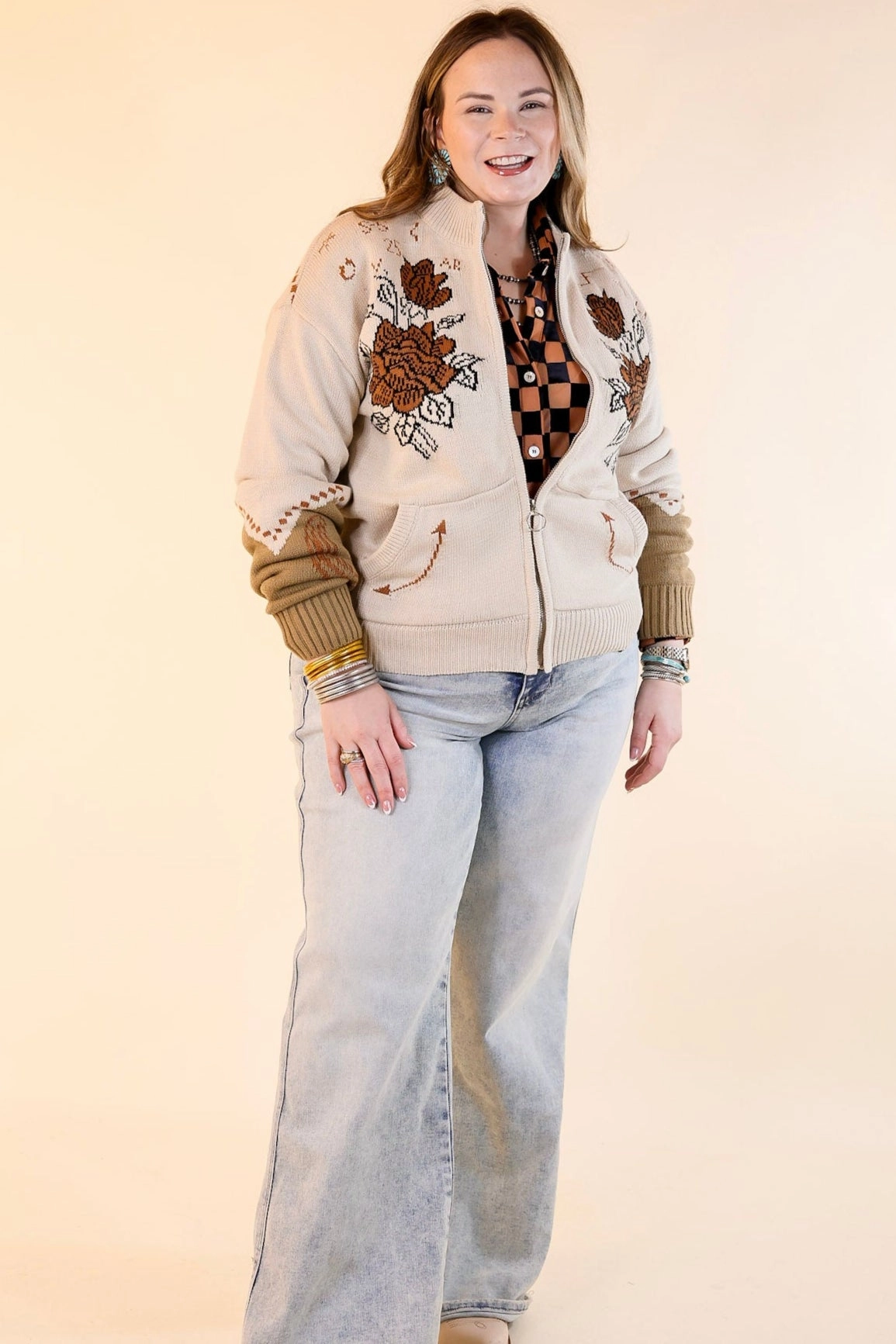 Rodeo Quincy | Jenkins Zip Up Jacket with Pockets in Tan Moisture Wicking Fabric