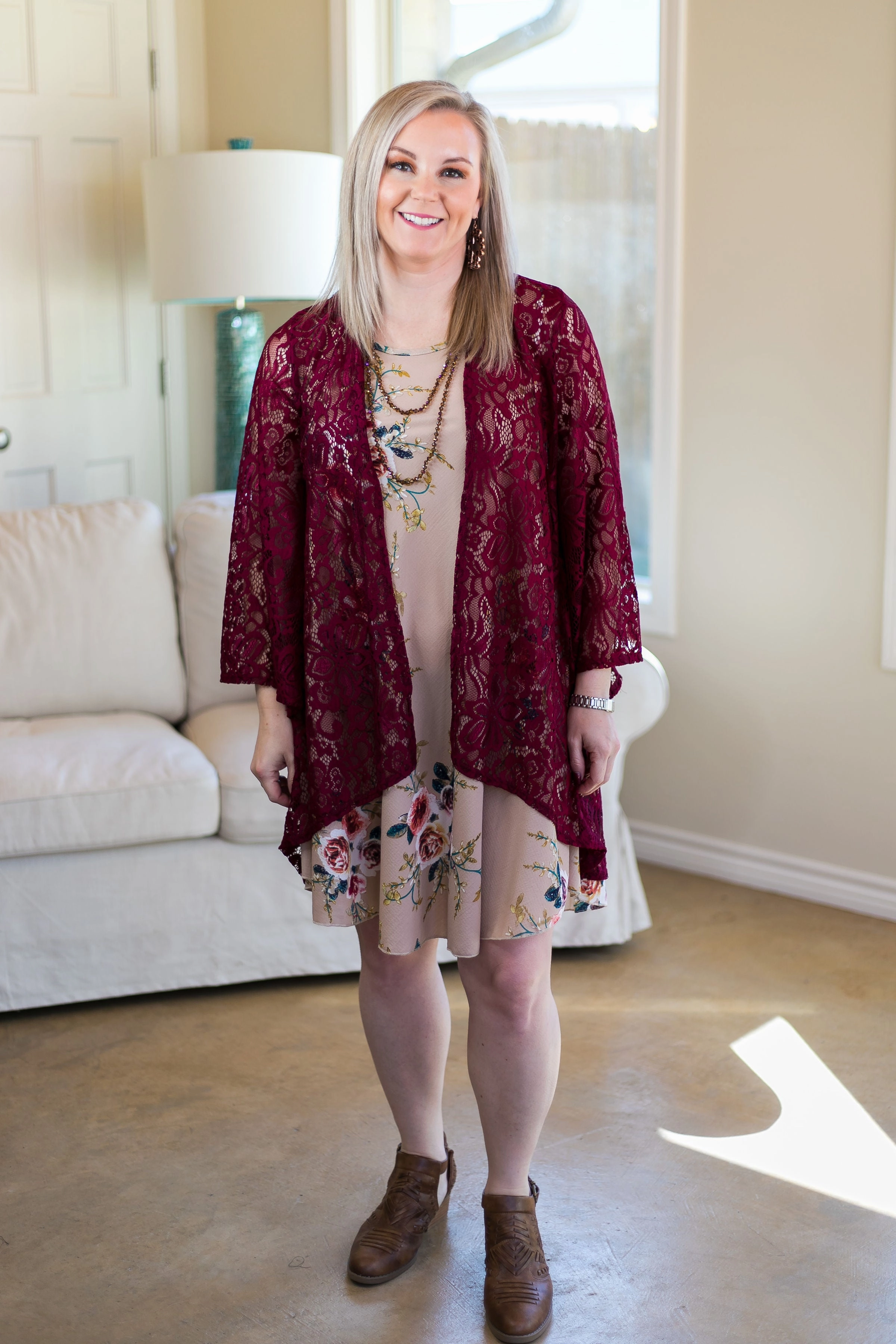 Last Chance Size S/M | What I'm About Floral A Line Dress in Tan SeamlessTransition TaglessLabel