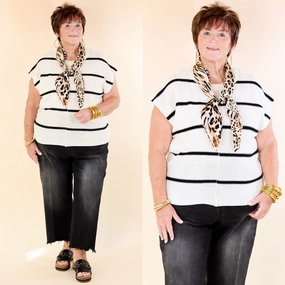 In Harmony Striped Sweater with Cap Sleeves in Ivory Weather Guard