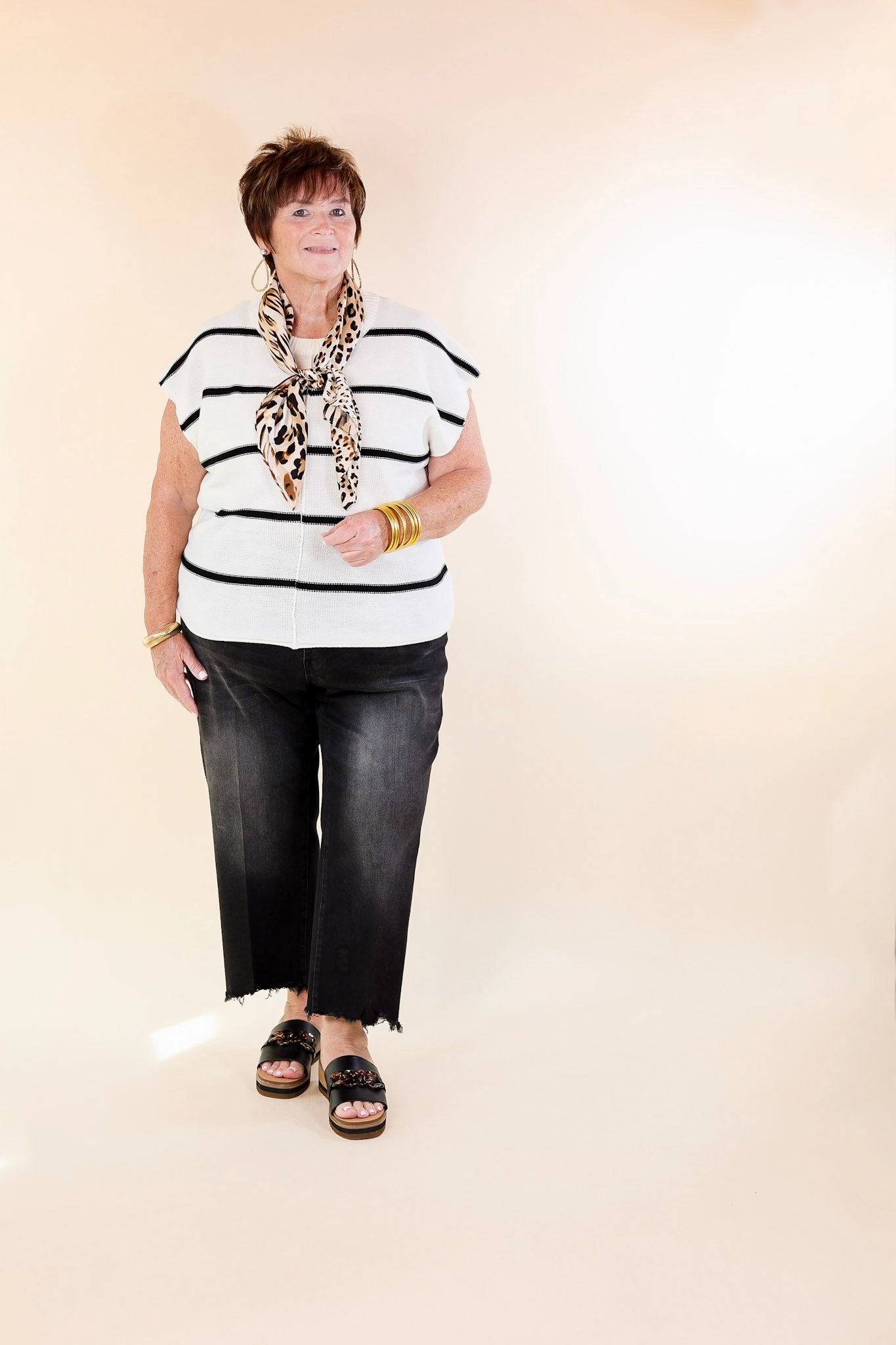 In Harmony Striped Sweater with Cap Sleeves in Ivory Recycle Glow