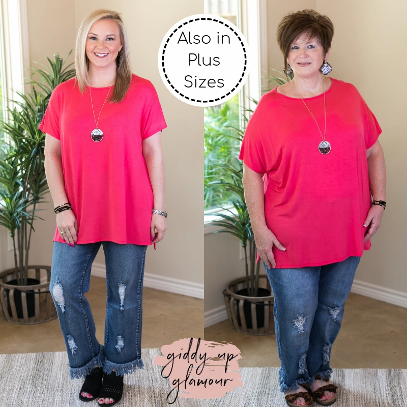 Loose Thread Last Chance Size Small | Everyday Basics Drop Sleeve Solid Piko Top in Coral