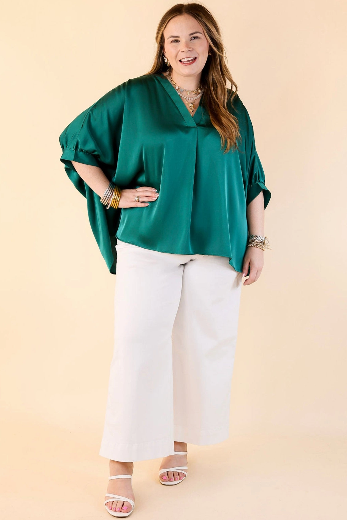 Irresistibly Chic Half Sleeve Oversized Blouse in Hunter Green Fashion Statement Casual Vibe