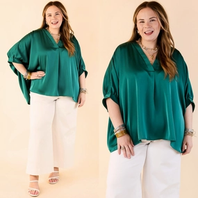 Work From Home Irresistibly Chic Half Sleeve Oversized Blouse in Hunter Green