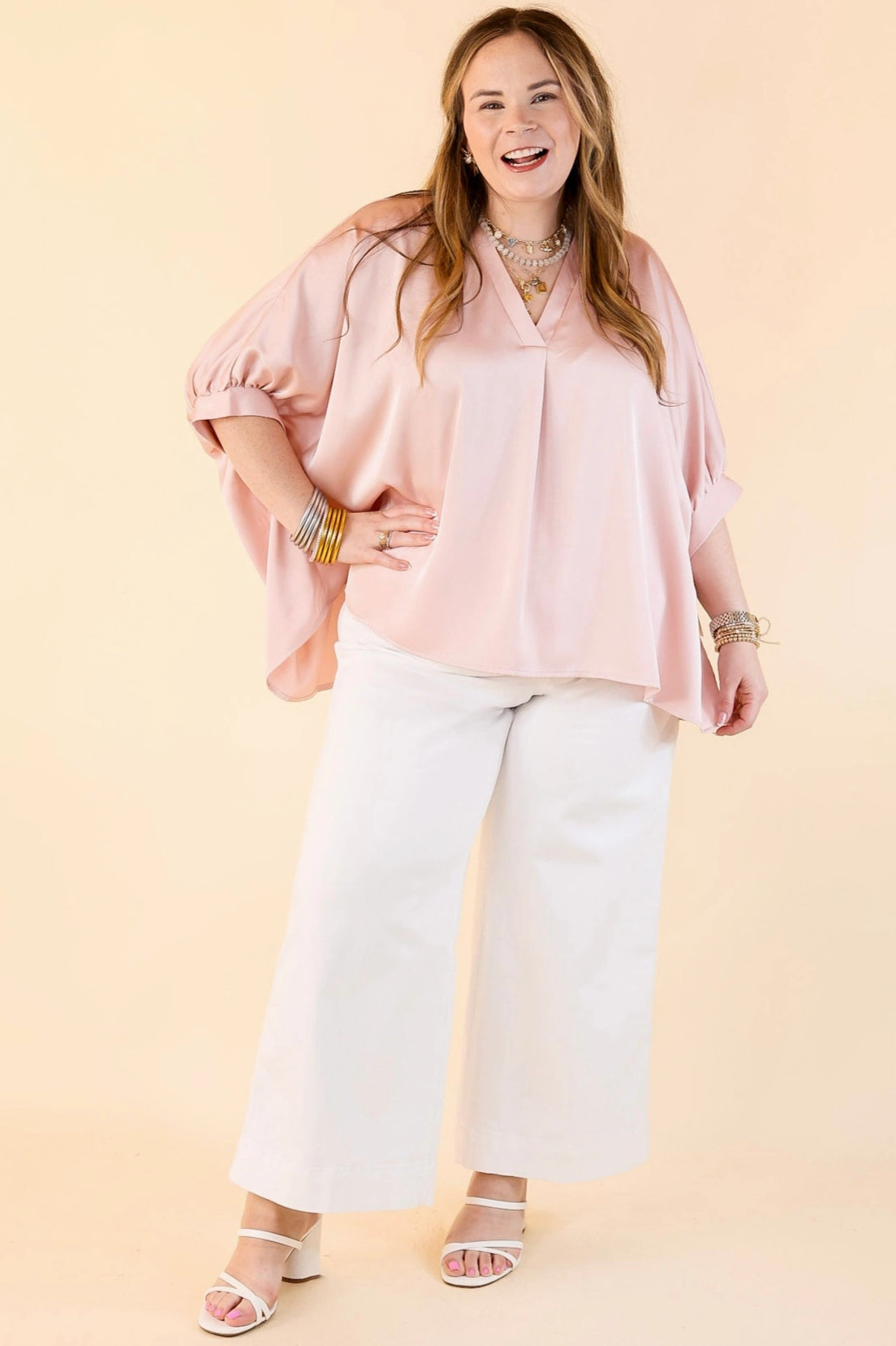 Irresistibly Chic Half Sleeve Oversized Blouse in Light Pink High Street Fashion Everyday Comfort