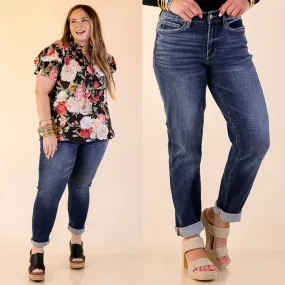 Daily Style NoSlipTrims Judy Blue | Naturally Cool Cuffed Boyfriend Denim Jeans in Dark Wash