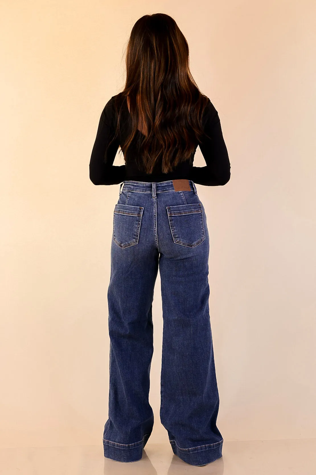 QuickDryTech Jump Core Judy Blue | Tailored Moves Retro Wide Leg Trouser Jean in Dark Wash