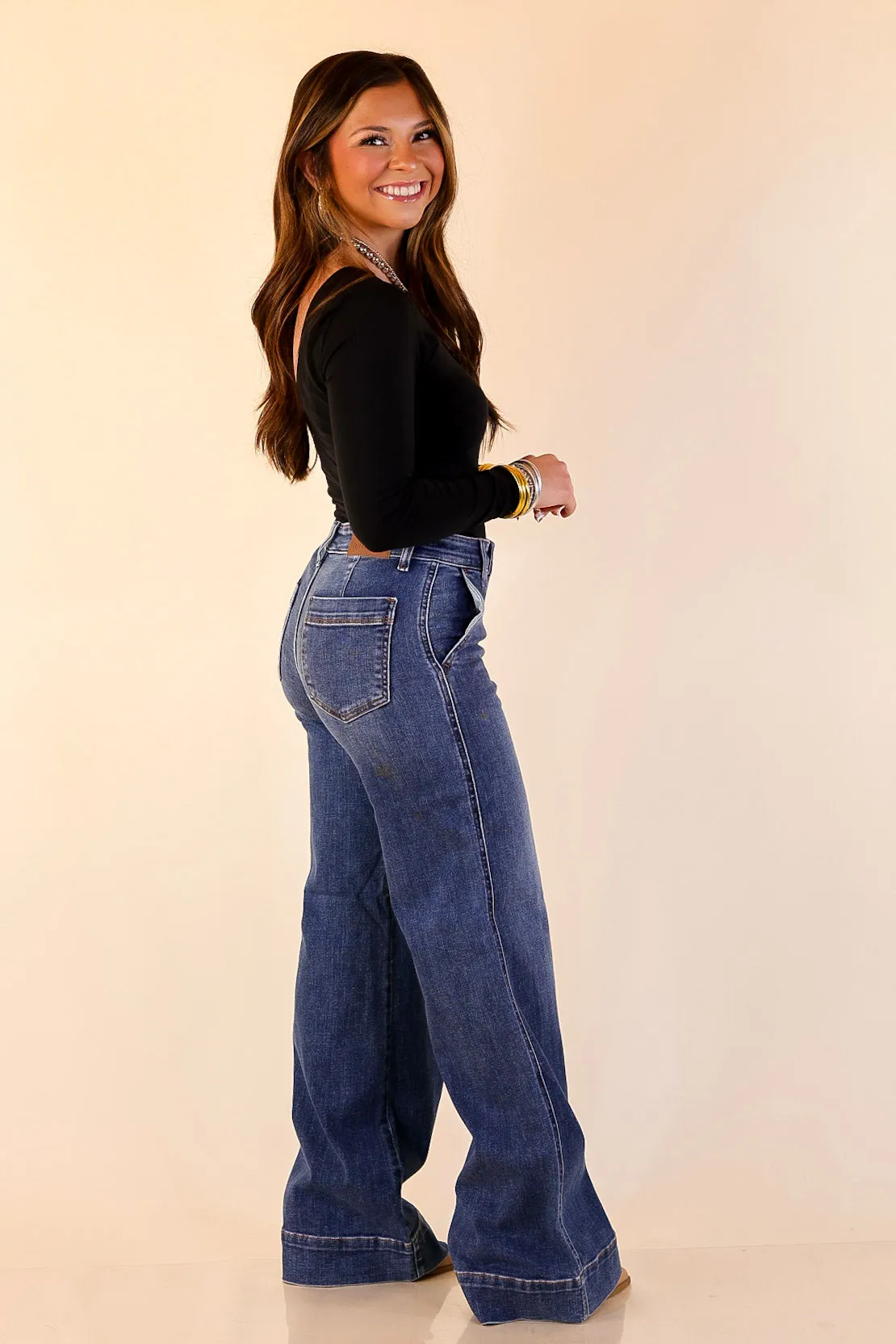City Soul Judy Blue | Tailored Moves Retro Wide Leg Trouser Jean in Dark Wash