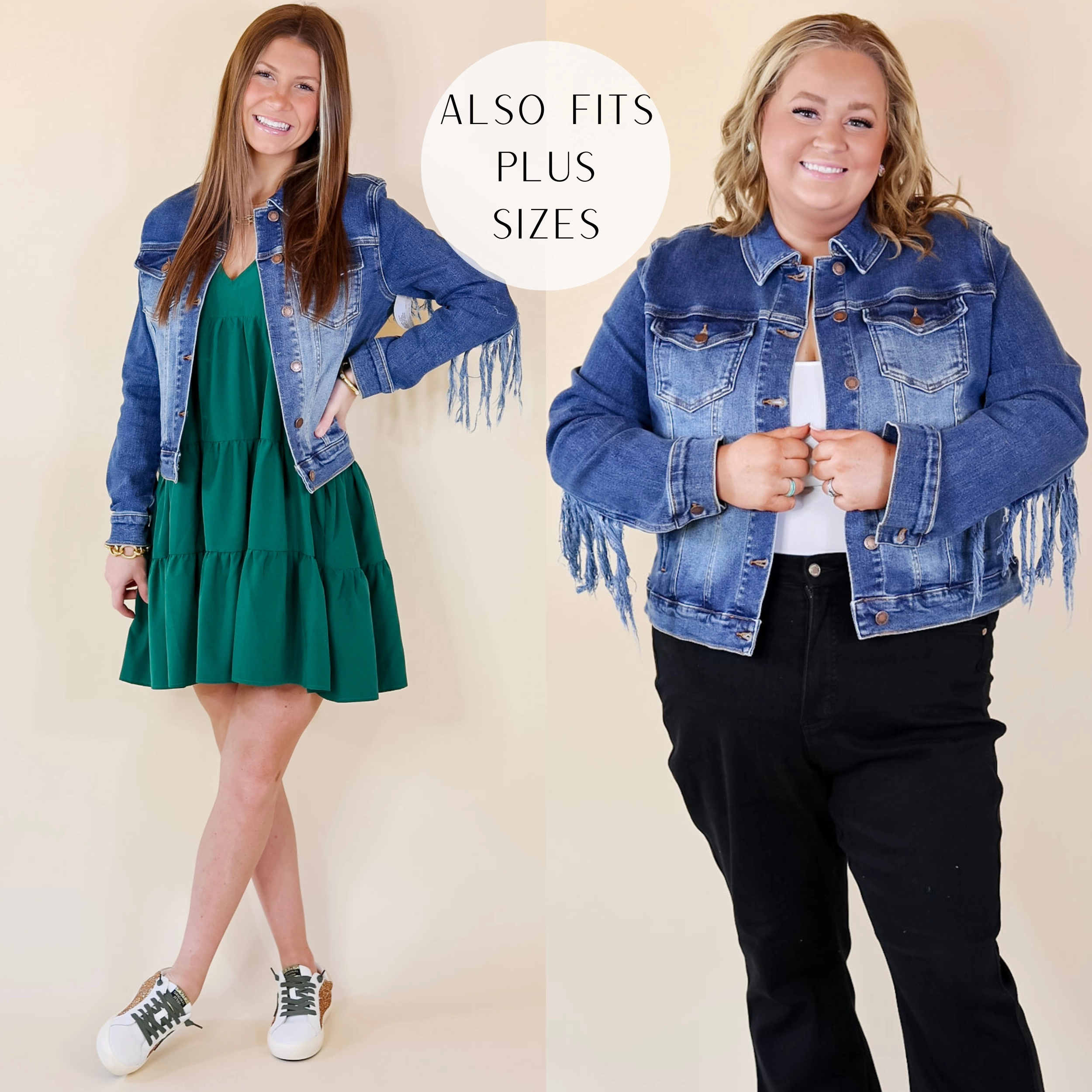 Judy Blue | At The Top Frayed Denim Fringe Jacket in Medium Wash Craft Core