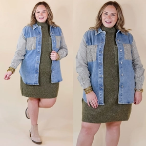 Hero Tale Pearl Tone Judy Blue | Special Treat Leopard Print Block Button Up Denim Jacket in Light Wash