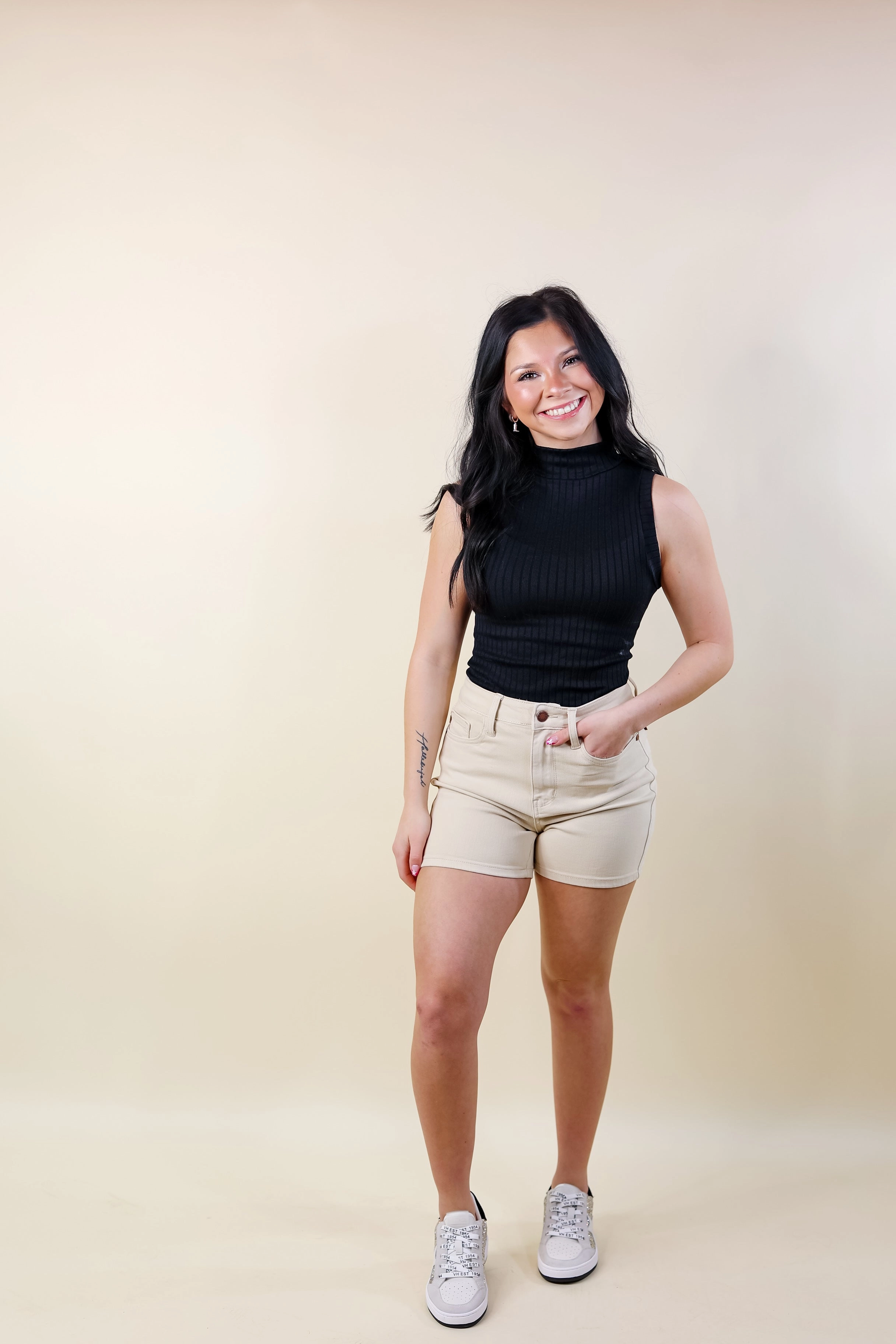 Flexible Waistline Judy Blue | Spring Serenade Garment Shorts in Bone Cream