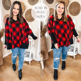 Just Joyful Buffalo Plaid Long Sleeve Shift Top in Red and Black WrinkleResistantCloth