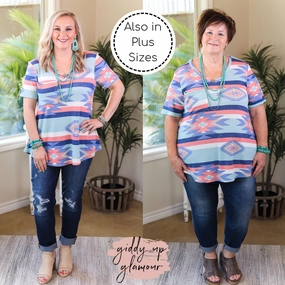 PillingResistant Just Right Short Sleeve Aztec Print Pocket Tee in Mint & Coral