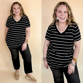 Timeless Dress Modular Attachment System Keep Things Casual Striped V Neck Tee in Black
