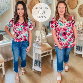 Keep Things Simple Rose Floral V Neck Tee in Pink Warm Fashion Late Breeze