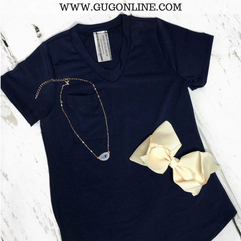 Kids Just Right Short Sleeve Pocket Tee in Navy Blue Formal Attire SweatWickingLining