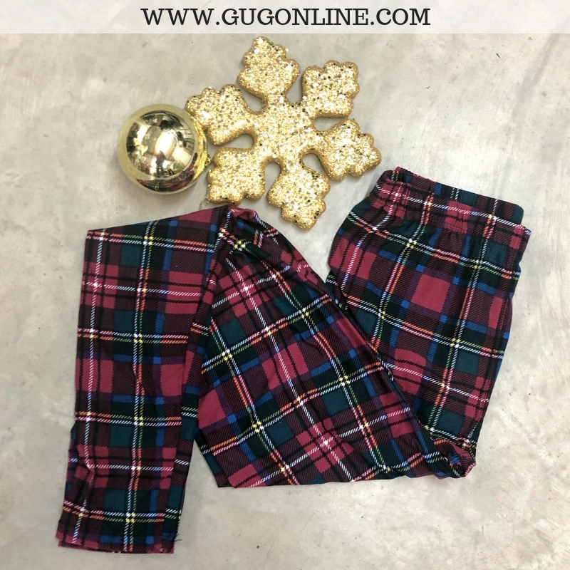 Kids Oh So Grateful Christmas Plaid Butter Soft Leggings in Maroon ReflectiveDetails
