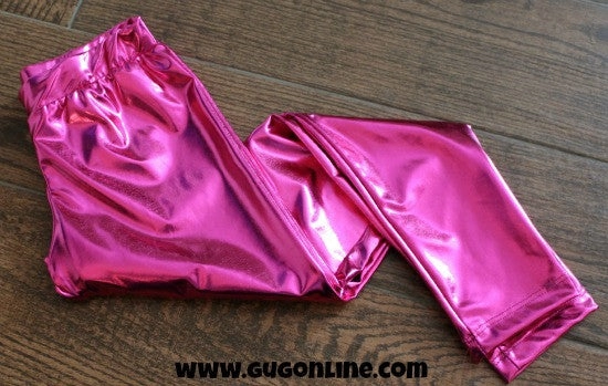 ButterSoftKnit Kids Shiny and Bright Leggings in Metallic Pink