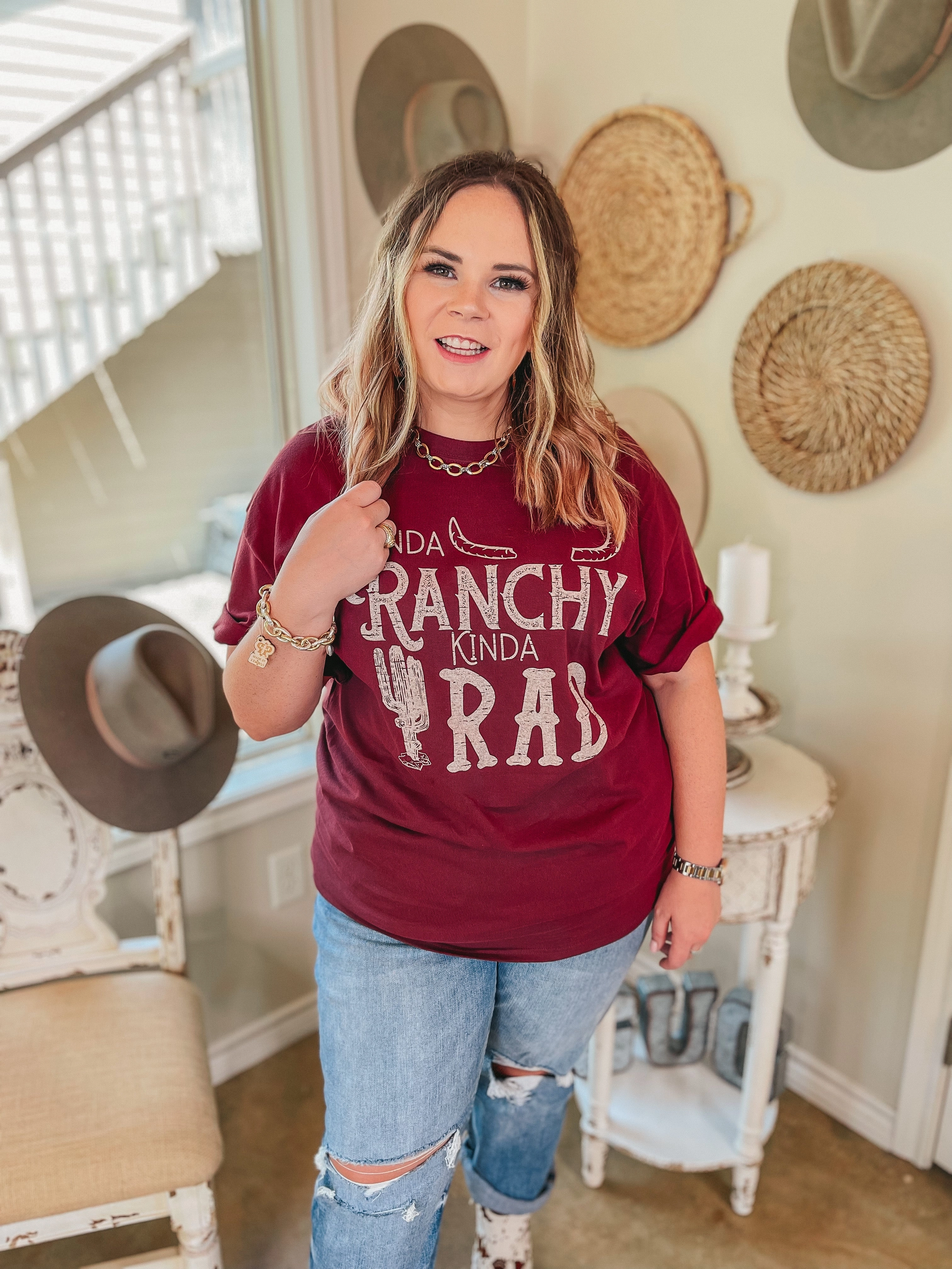 Kinda Ranchy Kinda Rad Short Sleeve Graphic Tee in Maroon SustainableProduction