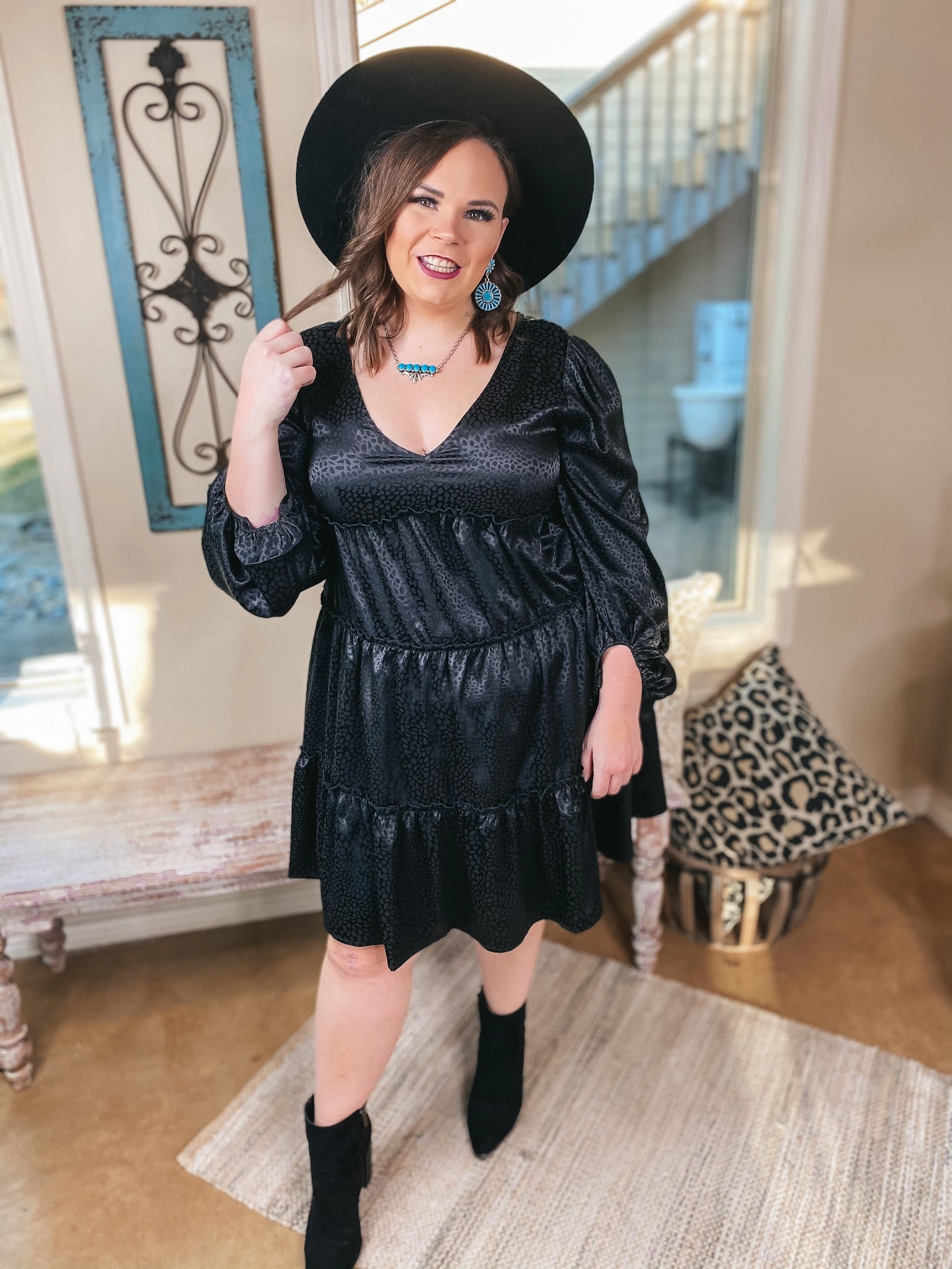 Last Chance | Midnight Shine Dotted Ruffle Tiered Satin Dress with Back Tie in Black Summer Skirt Spark Soul