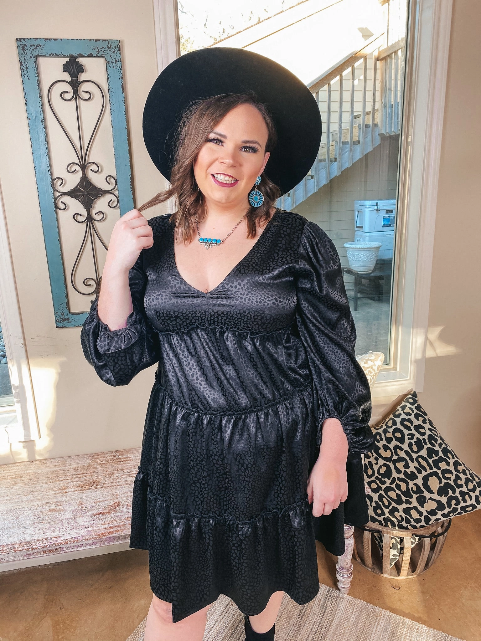 AntiPillFinish Last Chance | Midnight Shine Dotted Ruffle Tiered Satin Dress with Back Tie in Black