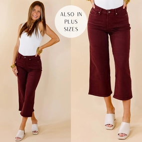 Last Chance Size 0, 1 & 22W | Judy Blue | Sign Me Up Tummy Control Garment Dyed Cropped Jeans in Maroon Street Sport Work Wear