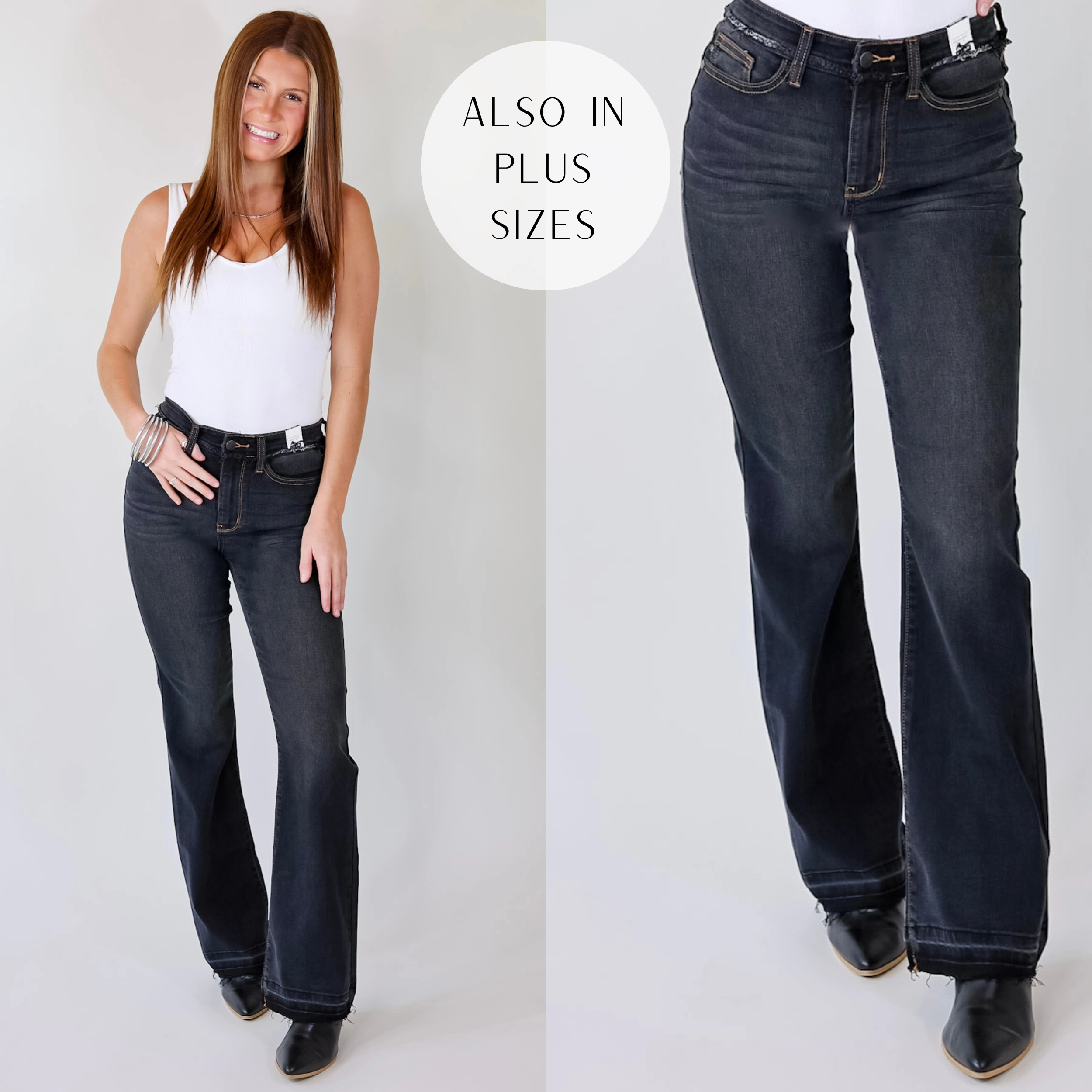 Winter Wear Last Chance Size 0 | Judy Blue | Greatest Opportunity Release Hem Jeans with Frayed Waist in Black Wash