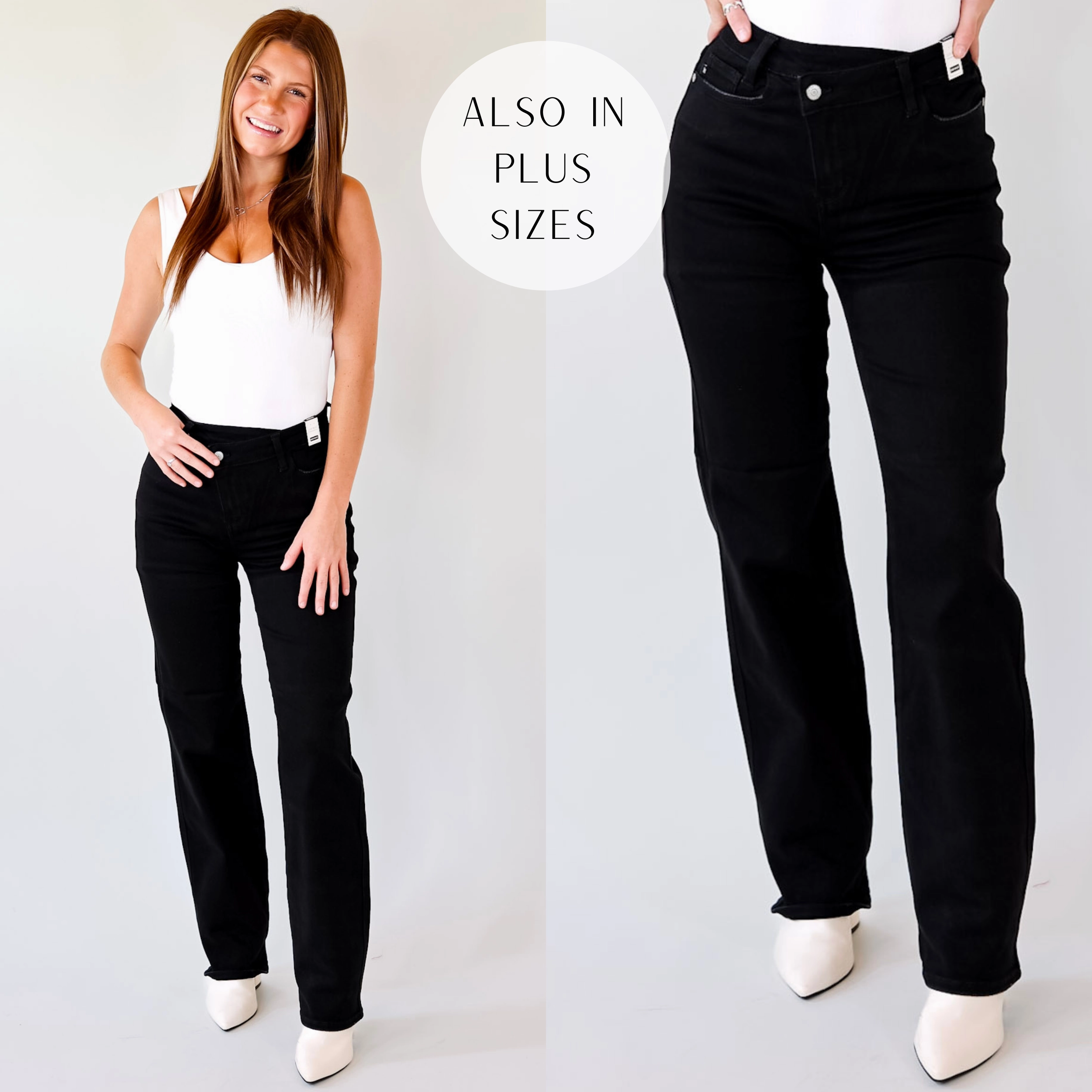 SlipResistantHem Last Chance Size 0 | Judy Blue | Here Forward Criss-Cross Waistband Straight Leg Jeans in Black