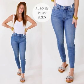 Last Chance Size 0  | Judy Blue | Hopeful Dreamer Control Top Skinny Jeans in Medium Wash Zen Glow