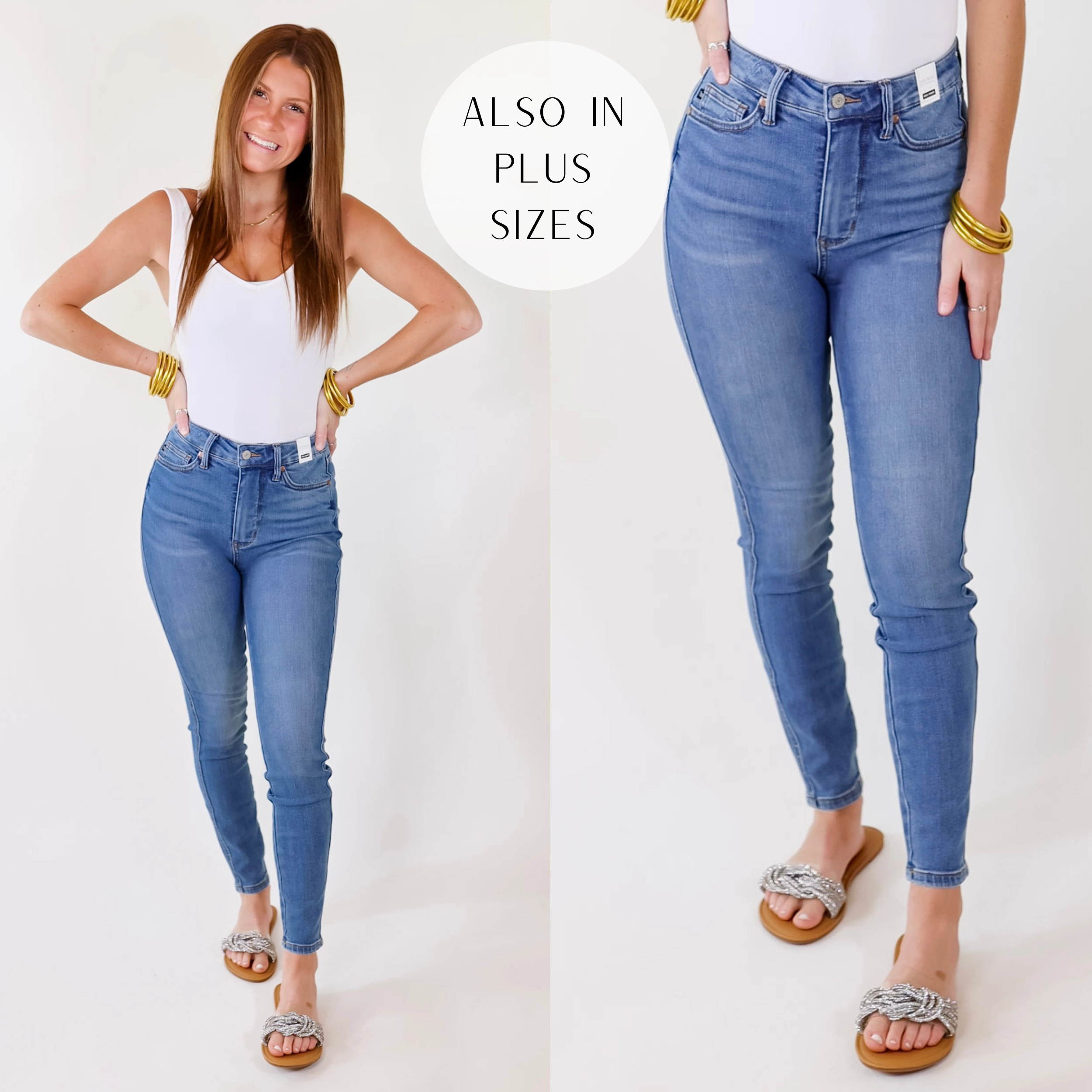 Last Chance Size 0  | Judy Blue | Hopeful Dreamer Control Top Skinny Jeans in Medium Wash Zen Glow