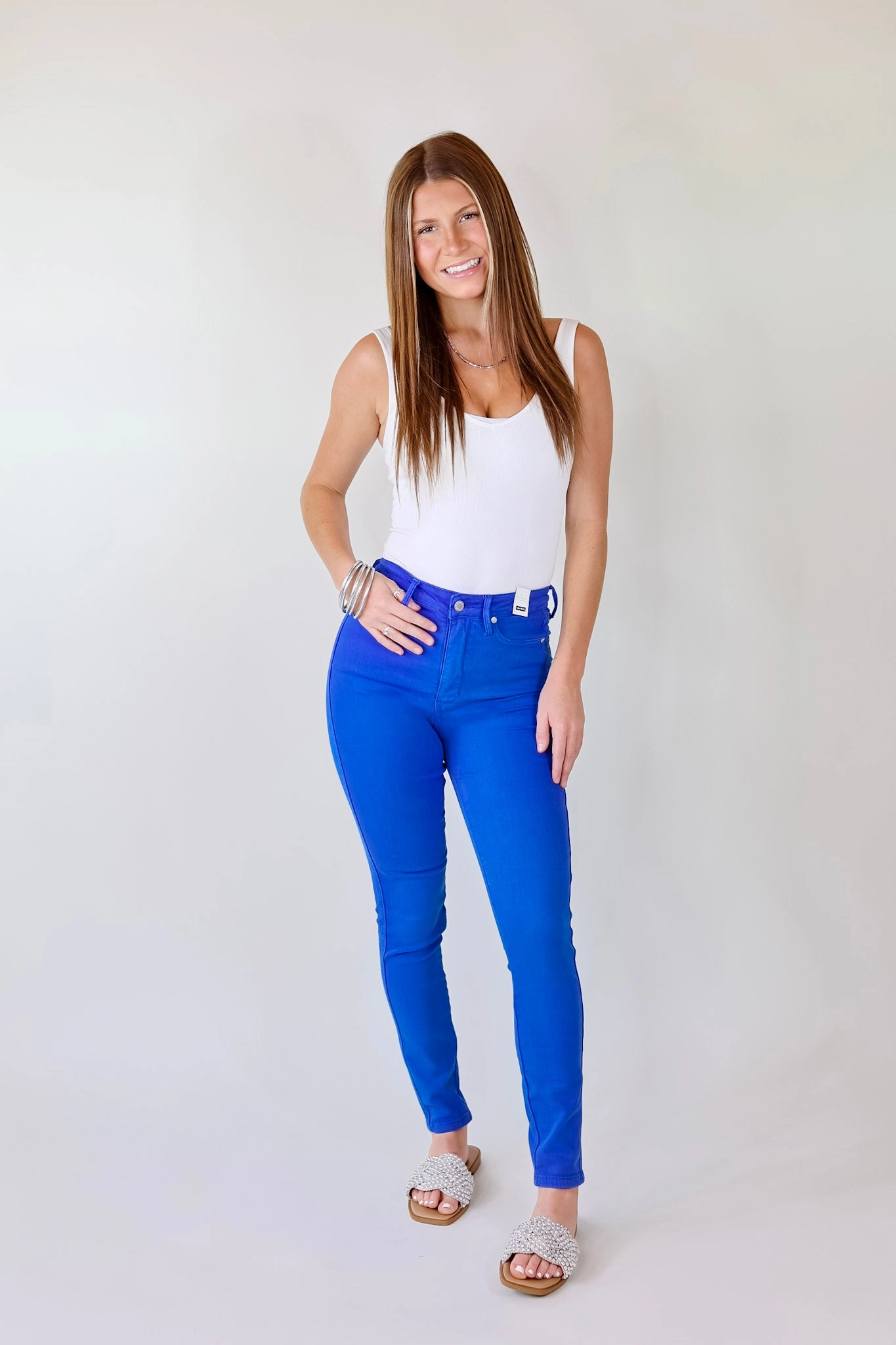 lightweight pants Last Chance Size 0 | Judy Blue | Vibrant Smiles Control Top Skinny Jeans in Cobalt Blue