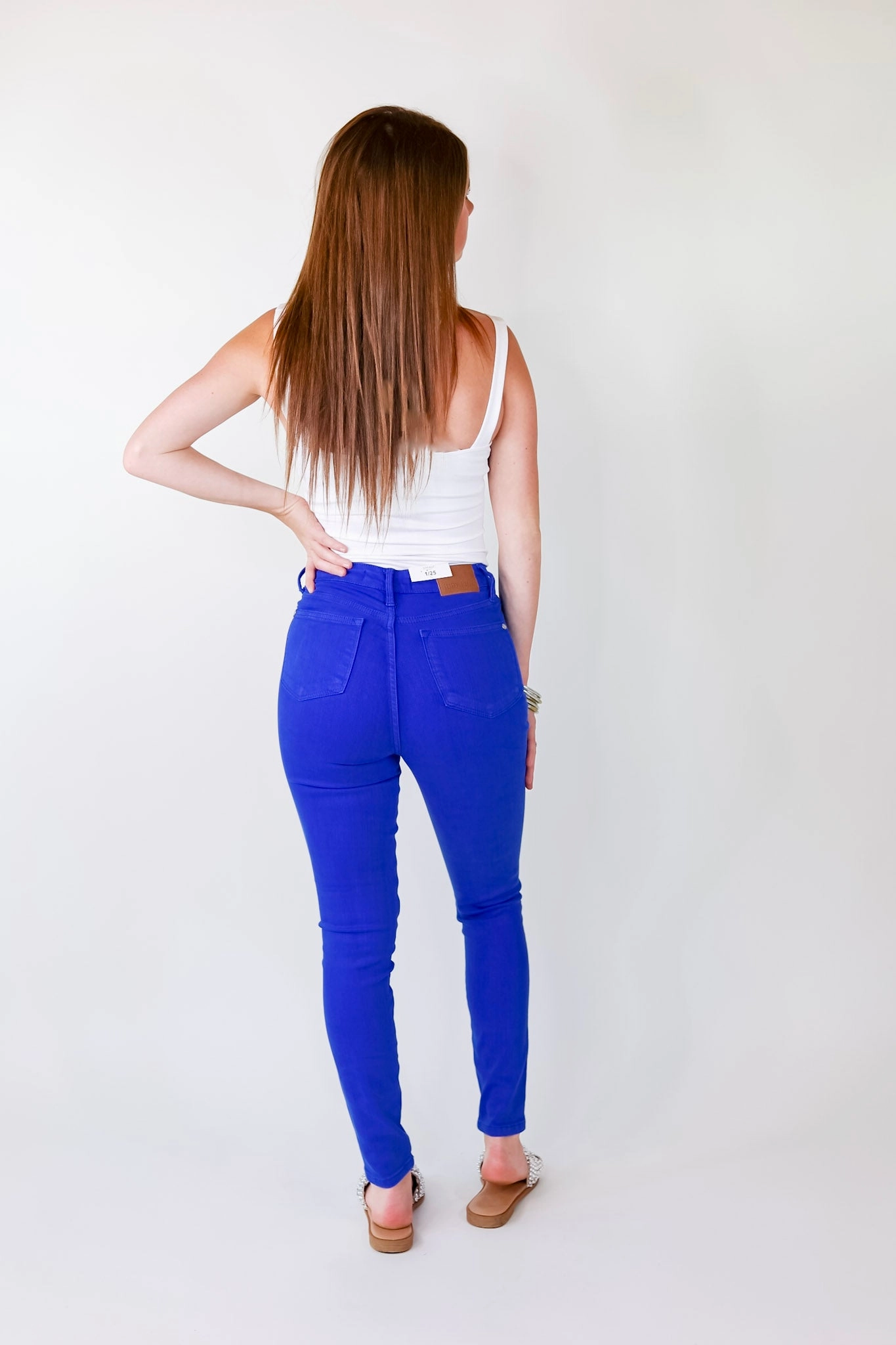 Trend Glow Last Chance Size 0 | Judy Blue | Vibrant Smiles Control Top Skinny Jeans in Cobalt Blue