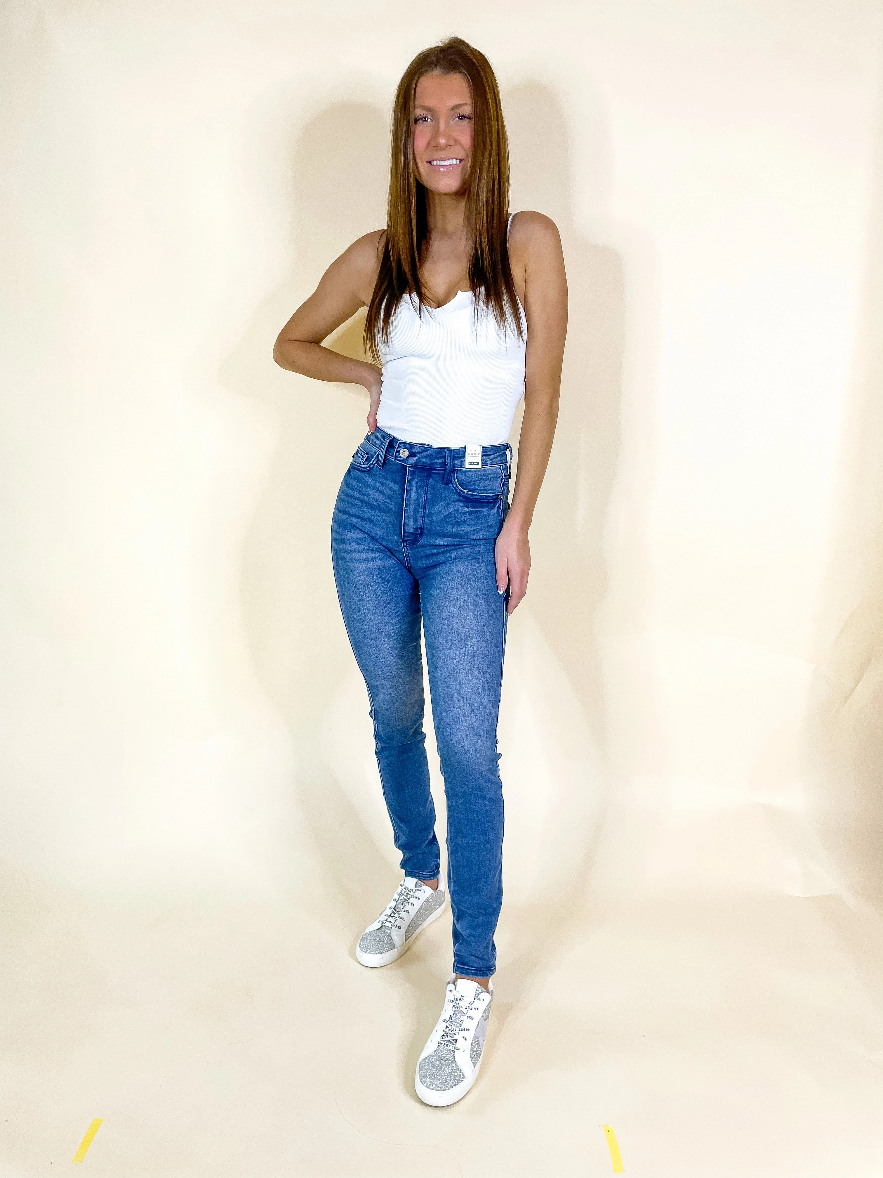 Last Chance Size 0 & 1 | Judy Blue | Faithful Friend Control Top Skinny Jeans in Cool Medium Wash CoolingChannelFabric