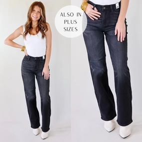 Last Chance Size 0 & 22W | Judy Blue | Good N' Classic Straight Leg Jeans in Black Glow Core