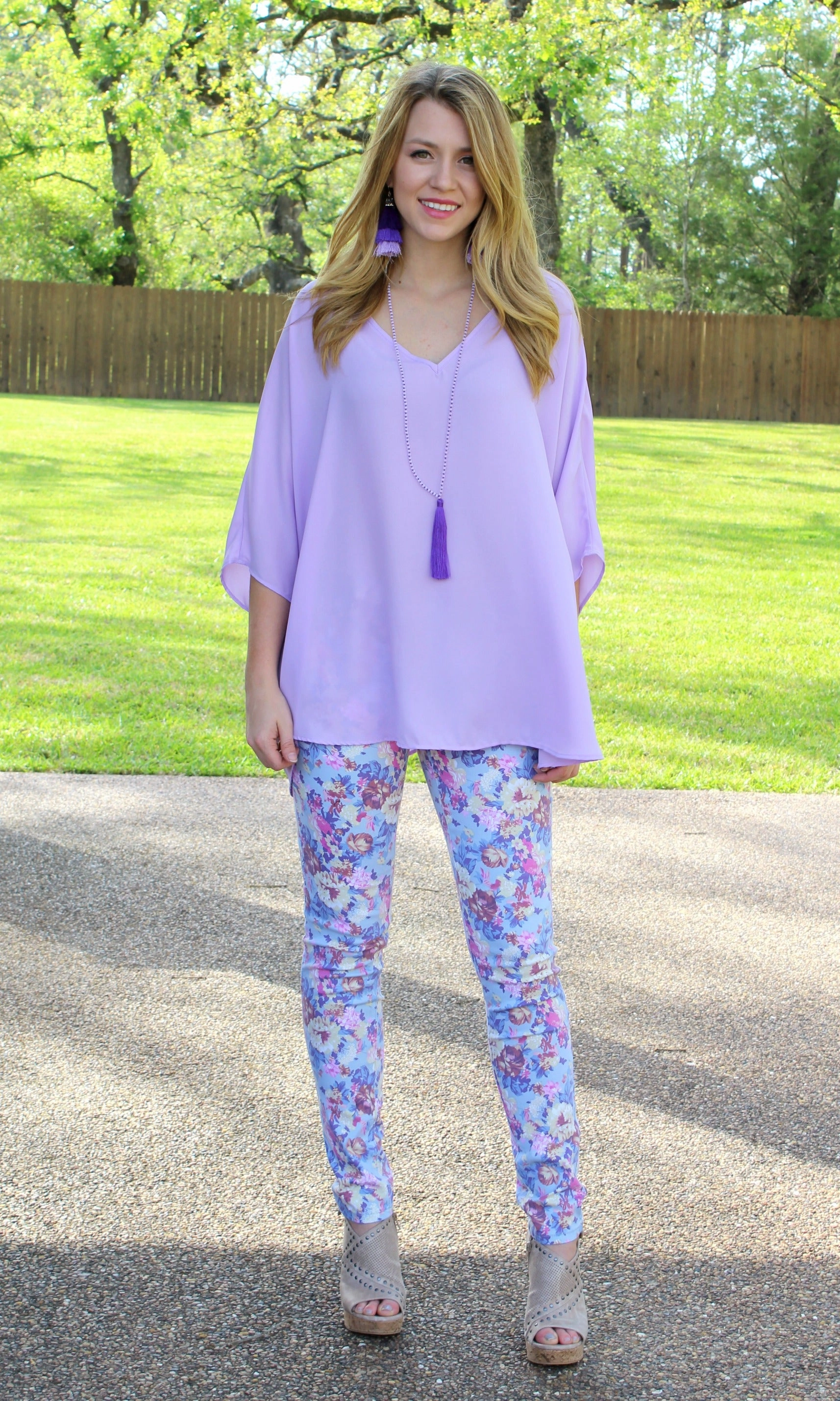 ButterySoftTexture Last Chance Size 1 & 3 | In Full Bloom Floral Printed Pants in Lavender