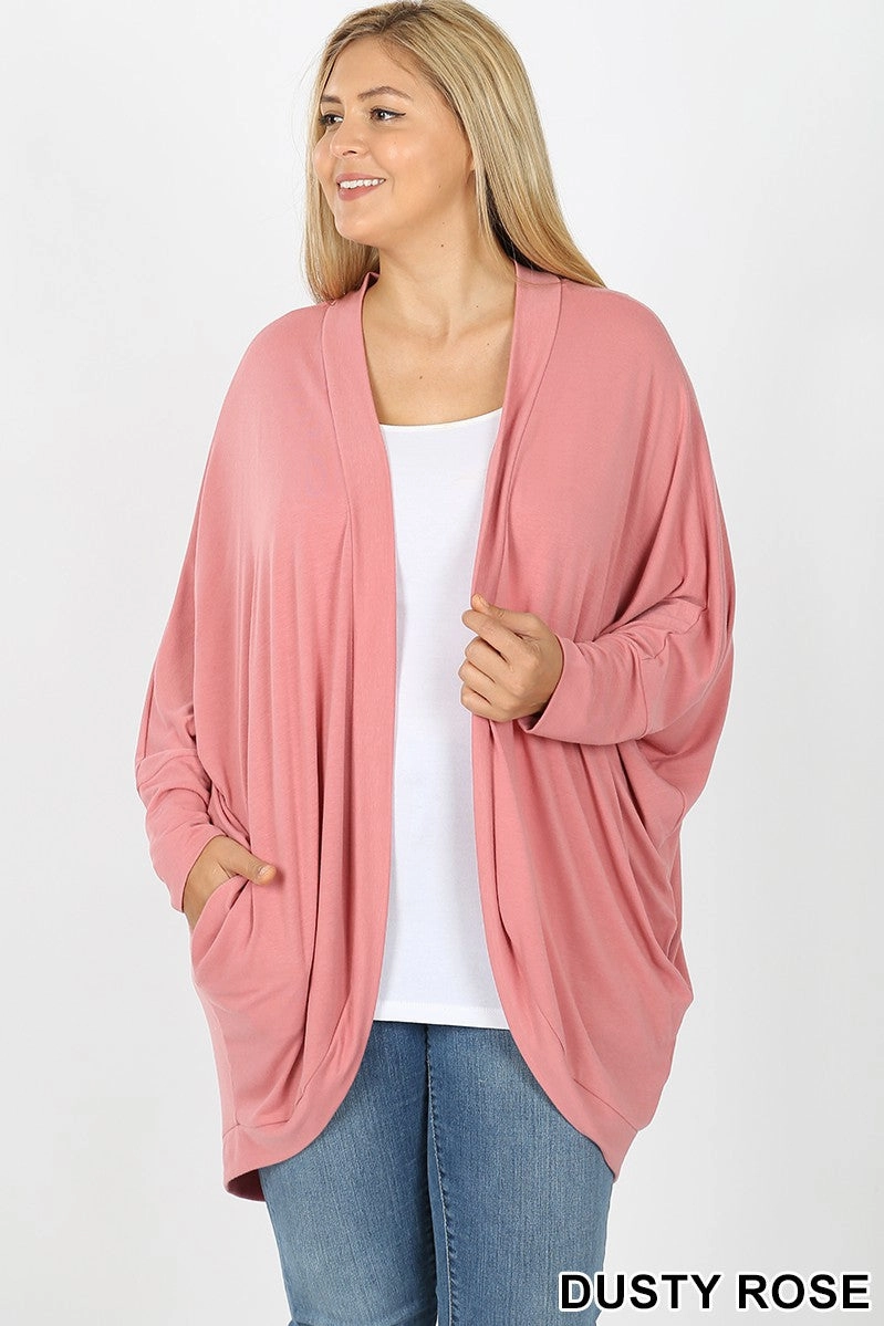 Last Chance Size 1XL & 2XL | 3/4 SLEEVE COCOON WRAP CARDIGAN in DUSTY ROSE Relaxed Blouse