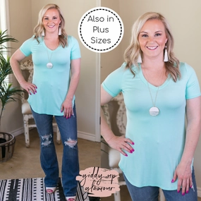 Pure Fit Last Chance Size 2XL, & 3XL | Simply The Best V Neck Short Sleeve Tee Shirt in Mint Blue