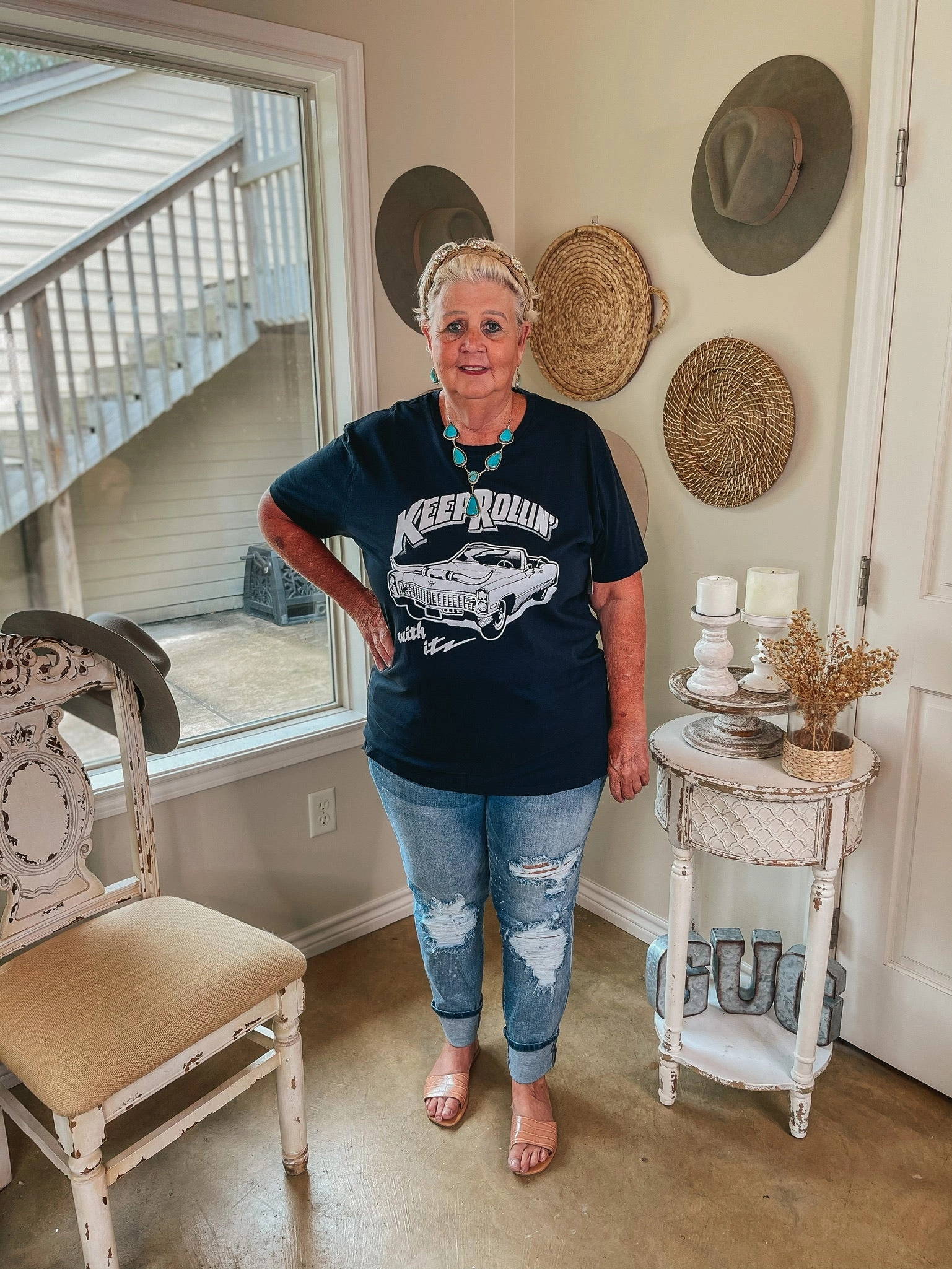 Last Chance Size 2XL | Keep Rolling With It Classic Car Graphic Tee in Black fresh start Match Fit