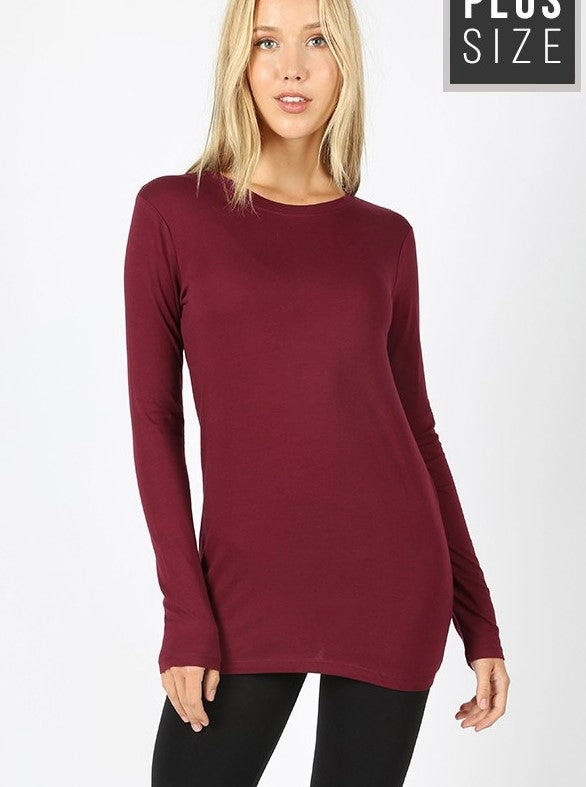 Soft Core Weatherproof Last Chance Size 2XL & 3XL | COTTON CREW NECK  LONG SLEEVE T-SHIRT in WINE