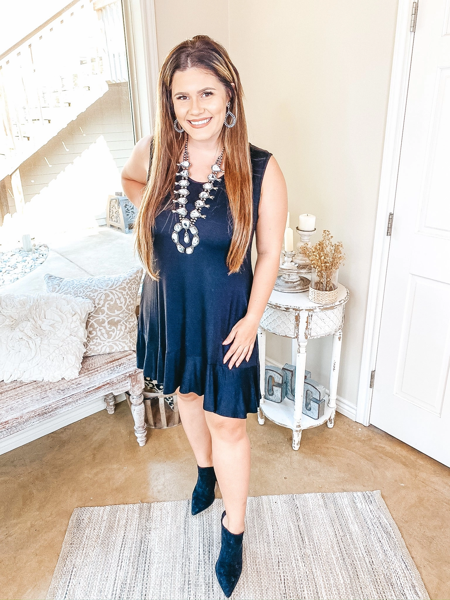 Last Chance Size Large | Best Hello Tank Dress with Ruffle Hem in Black Dance Light Street Style