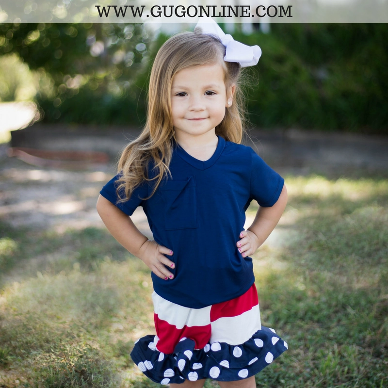 Last Chance Size Large | Children's I Love The USA Stripe & Dot Ruffle Shorts Fashionable Vest Brave Fit