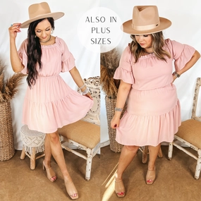 Desk Style Comfortable Coat Last Chance Size Medium, 1XL, 2XL | Visions of Romance Off the Shoulder Ruffle Tiered Dress in Dusty Pink